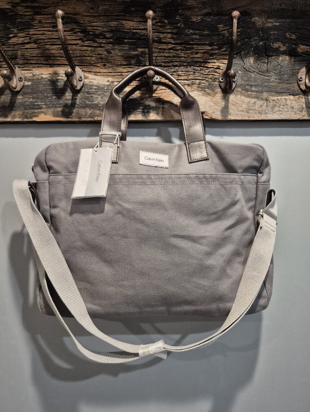 NWT Calvin Klein Gray Canvas Laptop Briefcase Bag 11x15